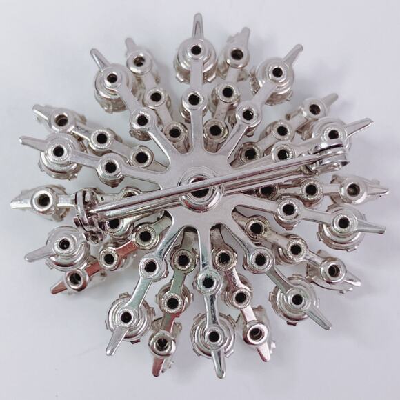 VTG 50s 60s Rhinestone Starburst Brooch Silver Tone Mid Century Pin - Picture 8 of 10